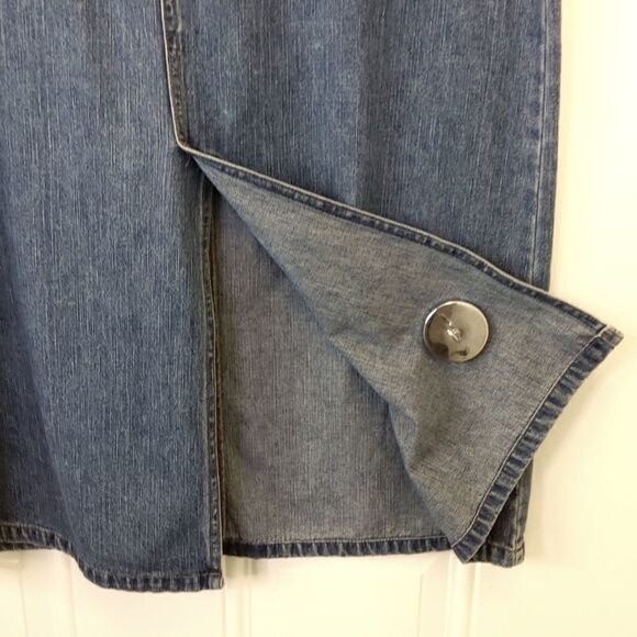 French Cuff blue denim maxi skirt with front split studs and rhinestones - Picture 11 of 12